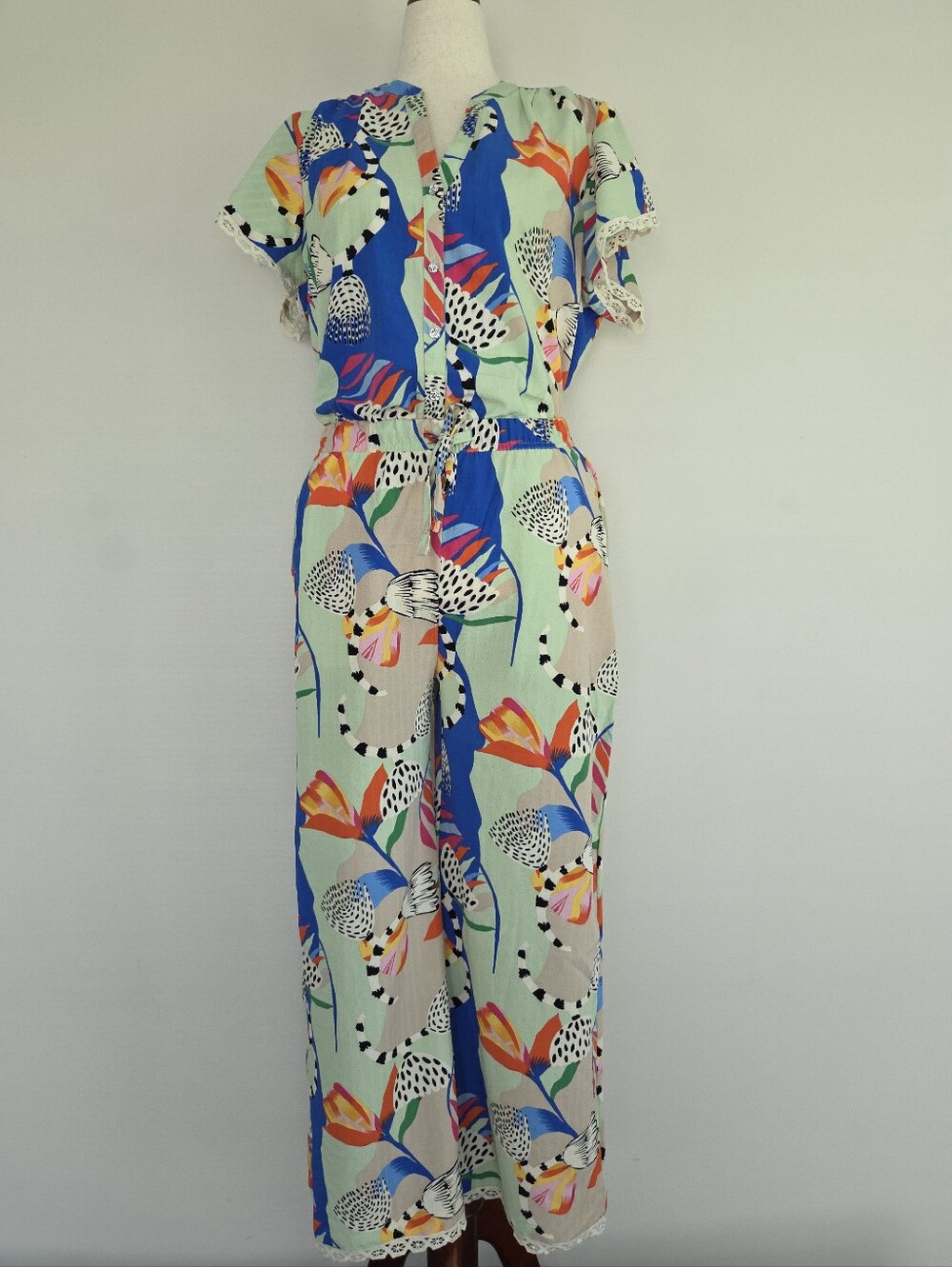 Latia Tropical Print Two Piece Co-ord Set Top & Wide Leg Pants Size XL